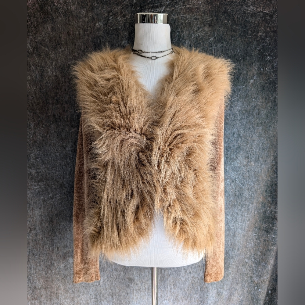 Y2K Faux Fur Boho Cardigan Coachella Festival, Size M